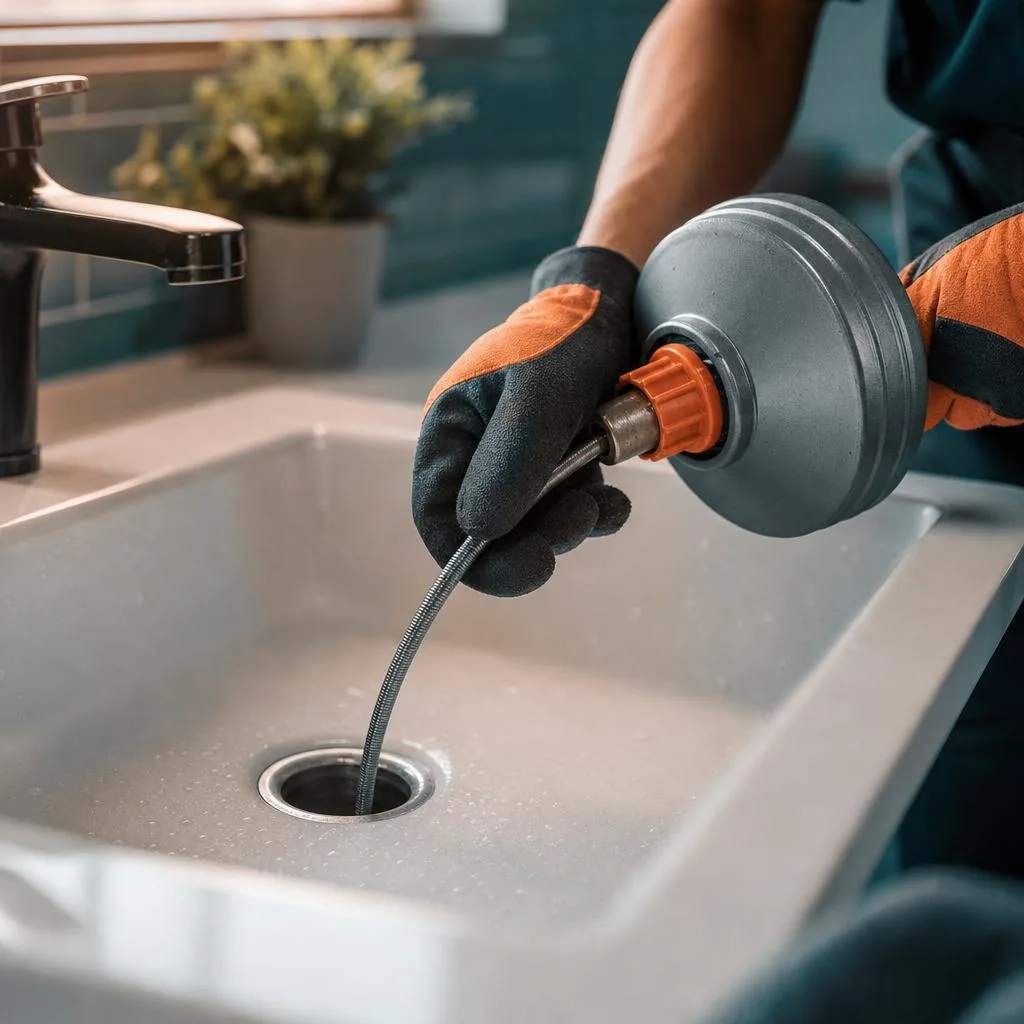 Desatasco de un fregadero con máquina de espiral